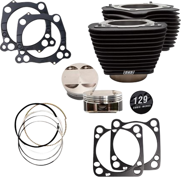 S&S Cycle 910-0844A 129" Cylinder Kit - Wrinkle Black w/o Highlighted Fins - M8