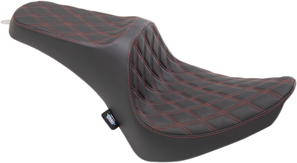 Drag Specialties Predator III 2-Up Seat Double Diamond Stitch Red for 2000-2017 Harley Softail