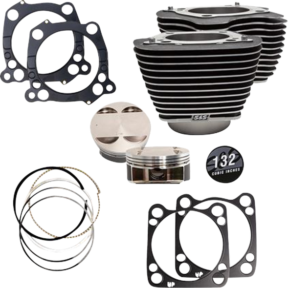 S&S Cycle 910-0845A 132" Cylinder Kit - Wrinkle Black w/Highlighted Fins - M8