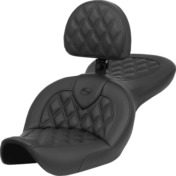 Saddlemen 896-05-182BR Roadsofa Seat - w/ Backrest - Lattice Stch - FXDWG 96-23