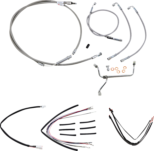 Burly Brand B30-1153 Complete Stainless Braided Handlebar Cable/Brake Line Kit