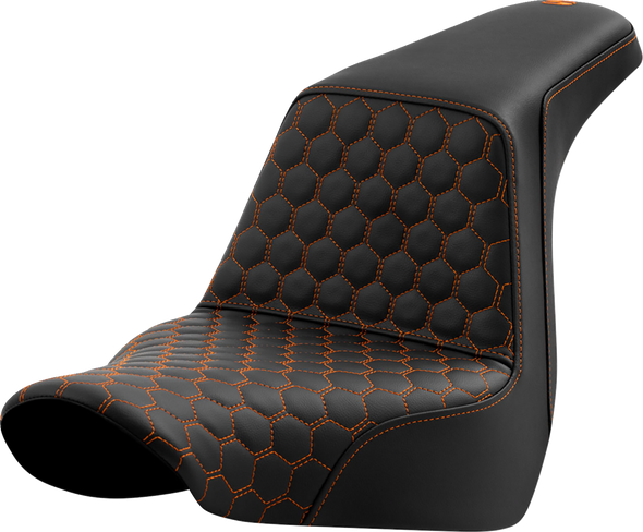 Saddlemen 818-29-17703 Step-Up Seat - Honeycomb - Orange Stitching - FL/FX 18-24