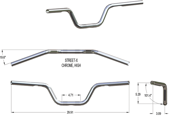 Khrome Werks 300900 Street-X Handlebars - High Bend - Chrome