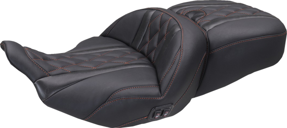 Mustang 89410AB Htd Super Touring One Piece 2-Up Seat - FLT/FLH 23-25