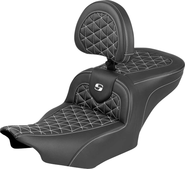 Saddlemen 823-07-210B6 Roadsofa Seat - w/ Backrest - White Stch - FLH/FLT 23-25