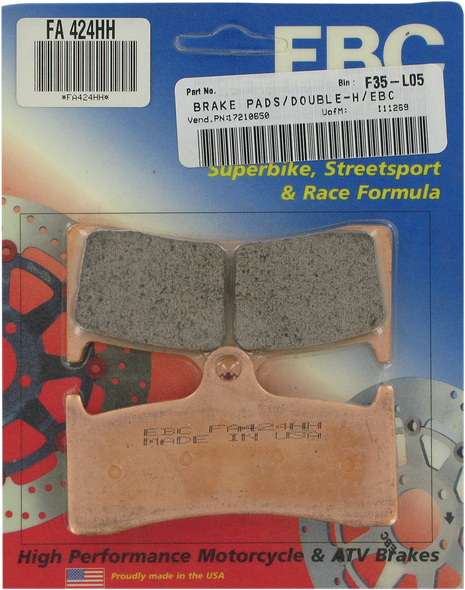 EBC FA424HH Double H Sintered Brake Pads Harley Aftermarket 6 Piston HHI Caliper