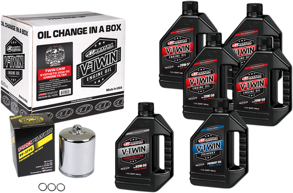 Maxima 90-119016PC Synthetic 20W-50 Oil Change Kit Chrome Filter 99-17 Twin Cam