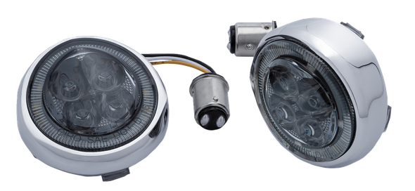 Ciro 45600 Turn Signal Insert - Amber/White LED - Smoke Lens - Chrome