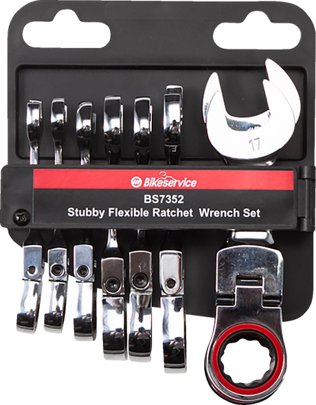 Bikeservice BS7352 Wrenches - Stubby/Combination - Flex Head/Ratchet - Set 8
