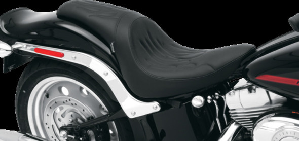 Drag Specialties Slim Smooth Flamed Leather Seat Wide Tire for Softail Fatboy