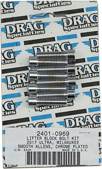 Drag Specialties 2401-0969 Bolt Kit - Lifter Block - Chrome - Smooth - M8