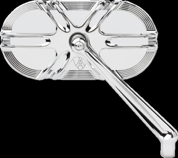 Arlen Ness Chrome Oval Caged Series Right Side Screw in Motorcycle Mirror
