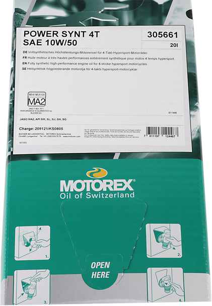 Motorex 196064 Power Synt 4T 10W50 20L / 5.3 Gallon Box Full Synthetic