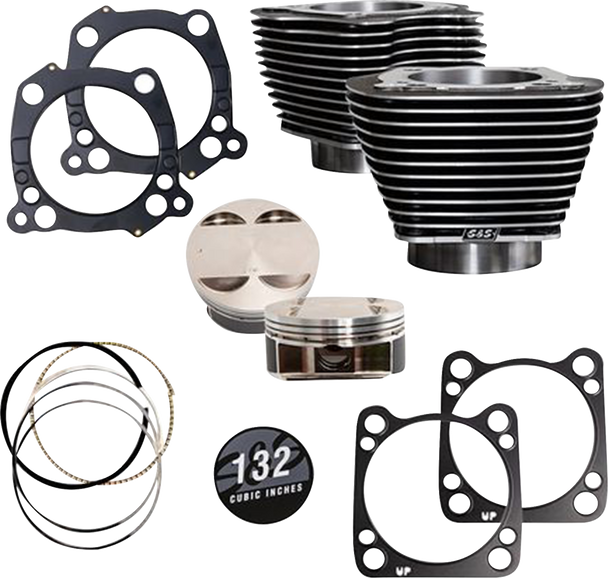 S&S Cycle 910-0847A 132" Cylinder Kit - Black Granite w/Highlighted Fins - M8