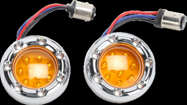 Arlen Ness 1157 Chrome Amber LED Fire Ring Motorcycle Turn Signal Kit Harley