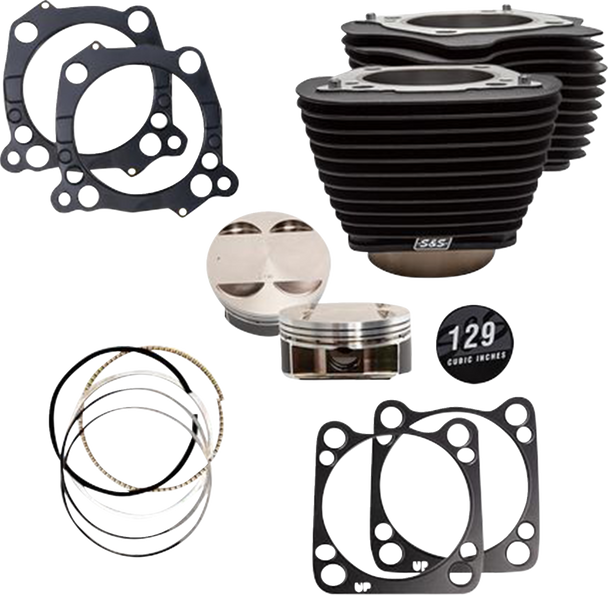 S&S Cycle 910-0844A 129" Cylinder Kit - Wrinkle Black w/o Highlighted Fins - M8