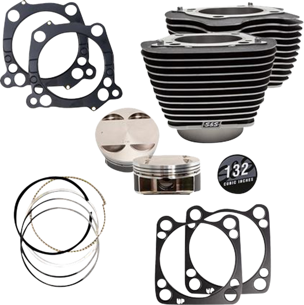 S&S Cycle 910-0845A 132" Cylinder Kit - Wrinkle Black w/Highlighted Fins - M8