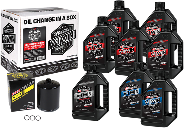 Maxima Synthetic 20W-50 Oil Change Kit Black Filter 2017-2022 Harley M8 Milwaukee Eight