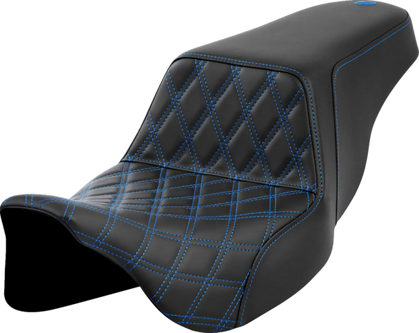 Saddlemen 808-07B-17201 Step-Up Seat - Lattice - Blue Stitch - FLH/FLT 08-23