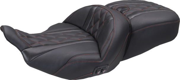 Mustang 89410AB Htd Super Touring One Piece 2-Up Seat - FLT/FLH 23-25