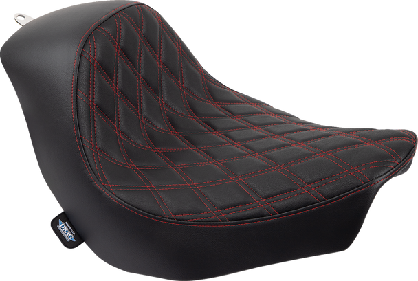 Drag Specialties 0802-1515 Solo Seat - Dbl Diamond - Red Stitching - FL/FX 18-23