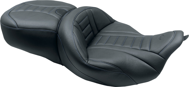Mustang One-Piece Deluxe Touring Seat - Black W/ Sky Blue Stitching 79006SB