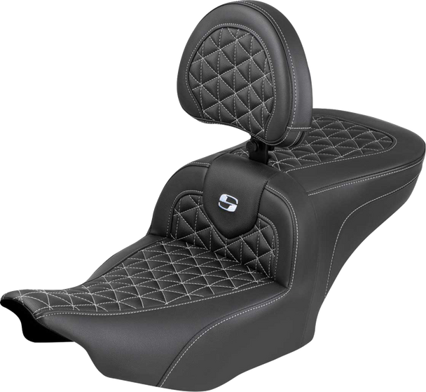 Saddlemen 823-07-210B5 Roadsofa Seat - w/ Backrest - Silver Stch - FLH/FLT 23-25