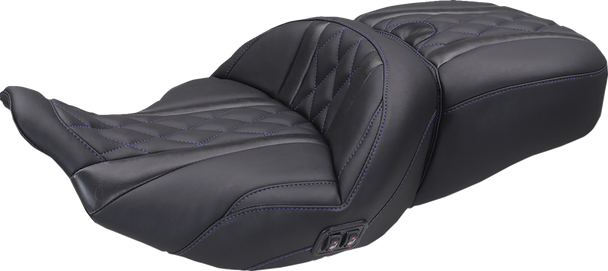 Mustang 89410SB Htd Super Touring One Piece 2-Up Seat - FLT/FLH 23-25