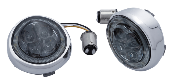 Ciro 45600 Turn Signal Insert - Amber/White LED - Smoke Lens - Chrome