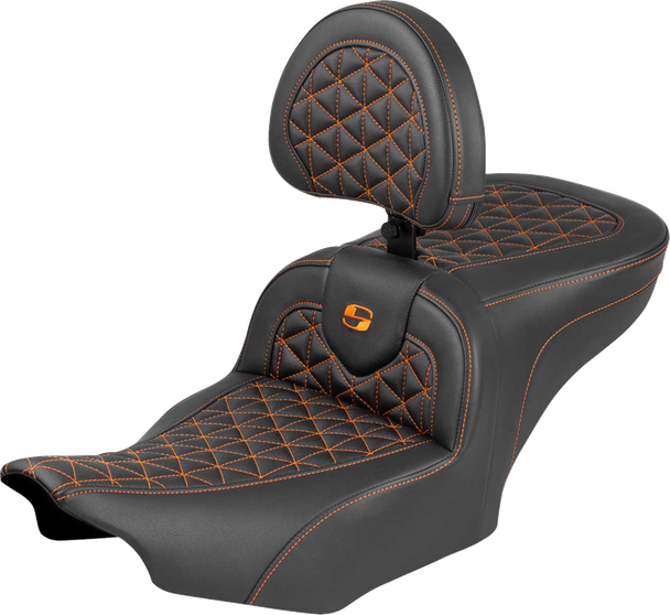 Saddlemen 823-07-210B3 Roadsofa Seat - w/ Backrest - Orange Stch - FLH/FLT 23-25