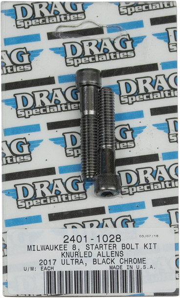 Drag Specialties 2401-1028 Bolt Kit - Starter - Black/Chrome - Knurled - M8