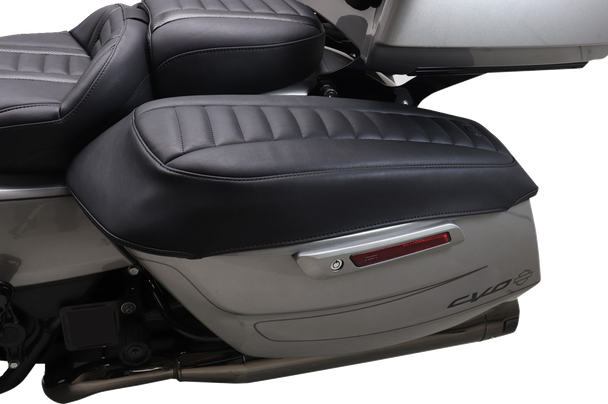 Mustang 88404GM Deluxe Saddlebag Lid Covers - Black W/ Gunmetal Stitch - Touring
