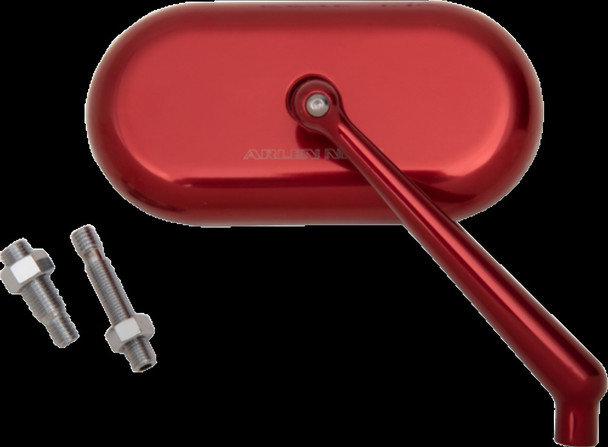 Arlen Ness Red Oval Convex Side View Screw in Right Side Single Handlebar Mirror