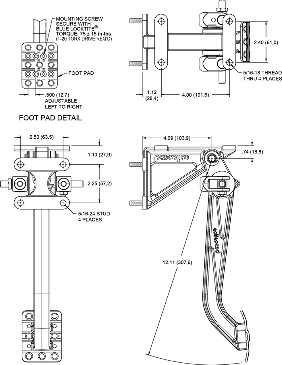 Wilwood Clutch Pedal | Forward Swing Dual Mount | Master Cylinder