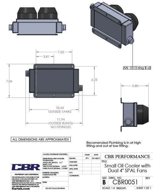 CBR Dual Fan | Mini Oil Cooler | w. Dual 4" Fans | AN -10 ORB Oil Cooler Inlet/Out | www.renooffroad.com