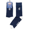 A pair of navy Foot-ies Embroidery Socks for Carlton supporters.