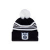 Front view of the Carlton New Era Heritage Knit beanie with pom-pom.