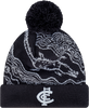 Front view of the 2024 Carlton New Era Indigenous Knit beanie.