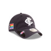 Angled back view of the Carlton New Era AFLW Pride cap.