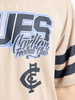 Close-up of the back graphic on the Mens Multi Logo Tee in Stone. Close-up of the back graphic on the Mens Multi Logo Tee in Stone.