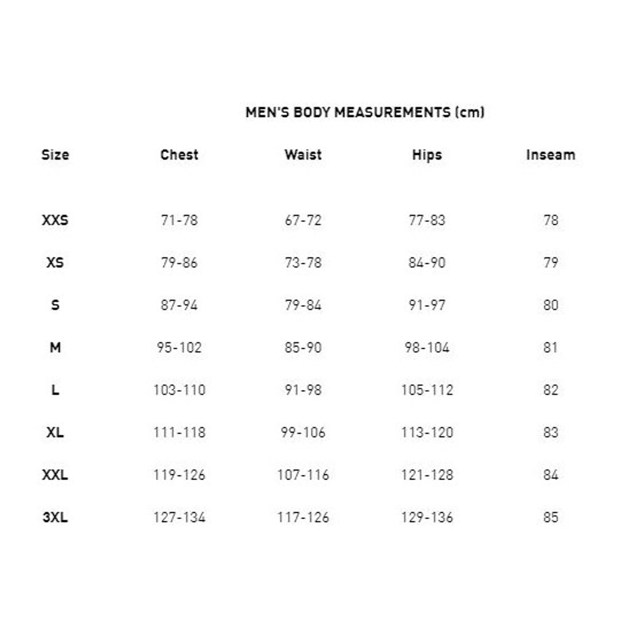 puma pants size chart