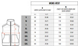 NAR Men's Vest Size Chart graphic.
