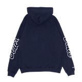 Back view of the Carlton '95 Premiership Hoodie by Mitchell & Ness, worn by a model.