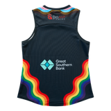 Back view of the 2025 Cotton On S10 Women's Pride Guernsey worn by a model.