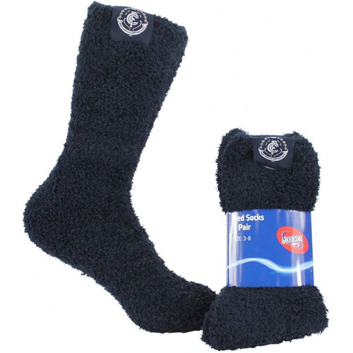 A pair of cosy navy and white Carlton Womens Bed Socks by LSAA. A pair of cosy navy and white Carlton Womens Bed Socks by LSAA.