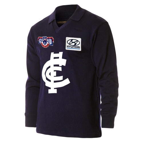 Front view of the long sleeve Carlton '95 Grand Final Wool Guernsey by Woolmark. Front view of the long sleeve Carlton '95 Grand Final Wool Guernsey by Woolmark.