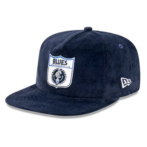 Angled back view of the Carlton New Era Corduroy Heritage Golfer Snapback cap.