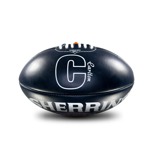 Side 1 of the Carlton Team Logo Football by Sherrin (Size 2). Side 1 of the Carlton Team Logo Football by Sherrin (Size 2).