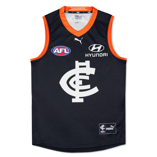Front view of the PUMA Youth Carlton Respects Guernsey.
