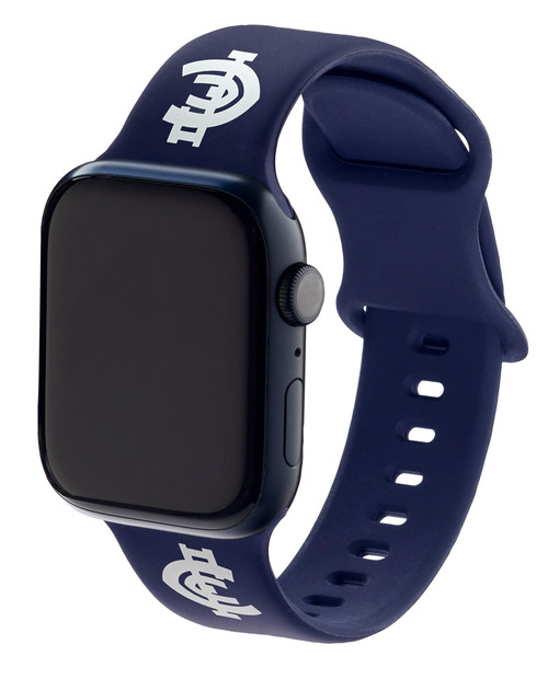 Official Carlton Apple Watch Band by Uncle Jack, shown fitted to watch.